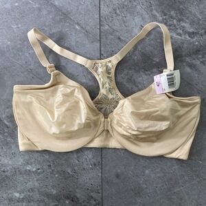 Lilyette 42D Beige Full Coverage Front Close Lace Back Support Bra NEW